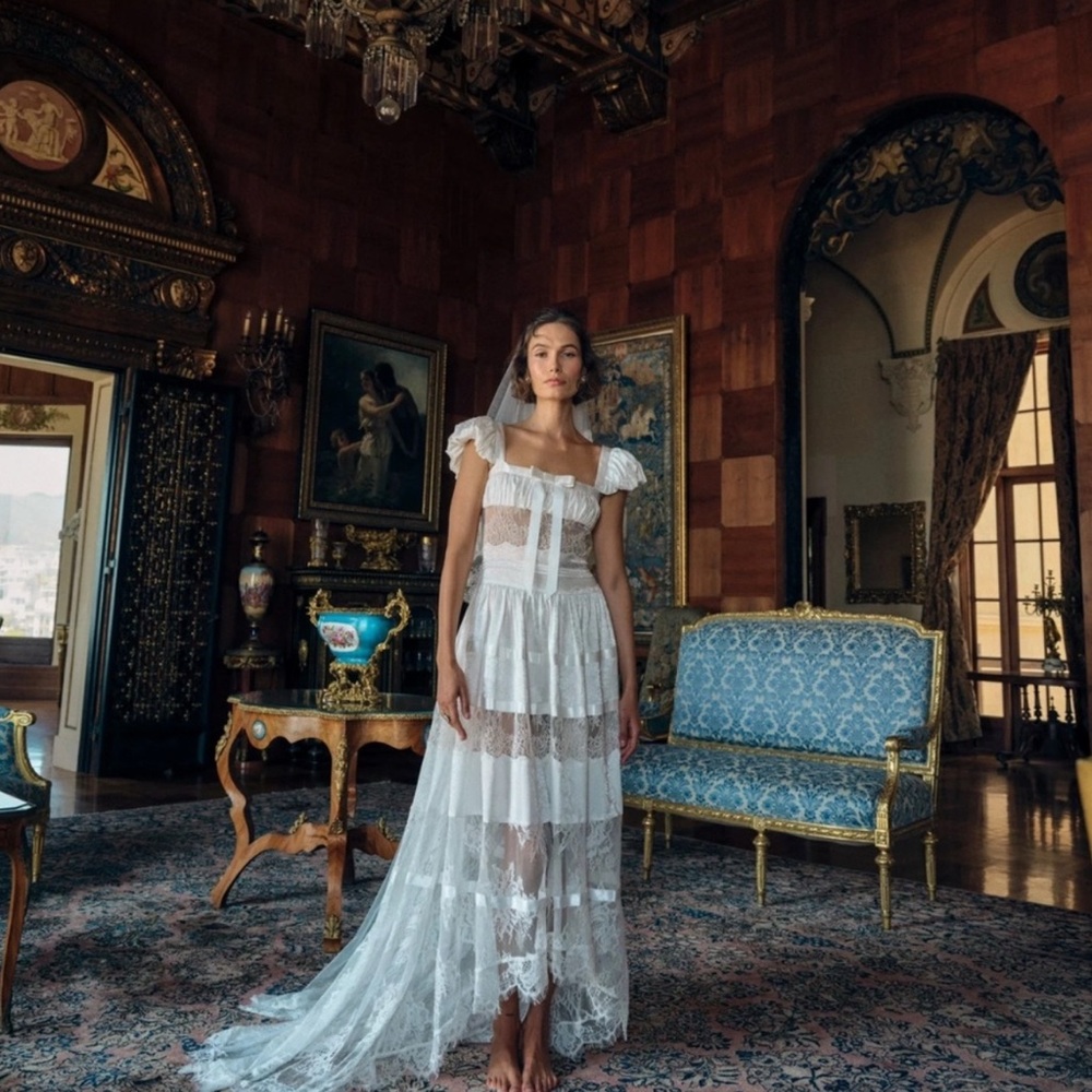 For Love & Lemons White Lace Bridal Maxi Dress